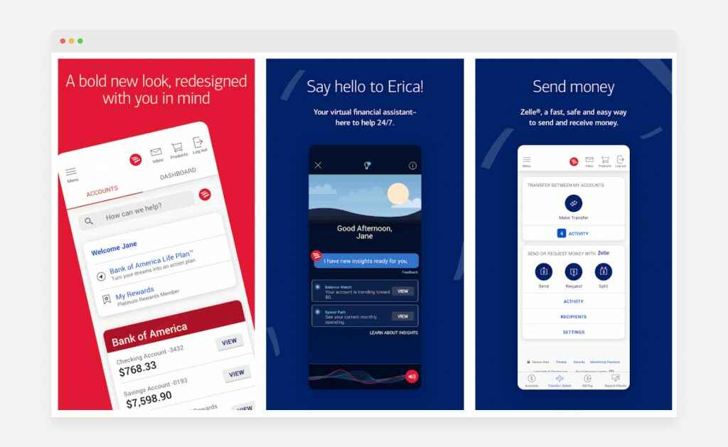 Bank of America App features
