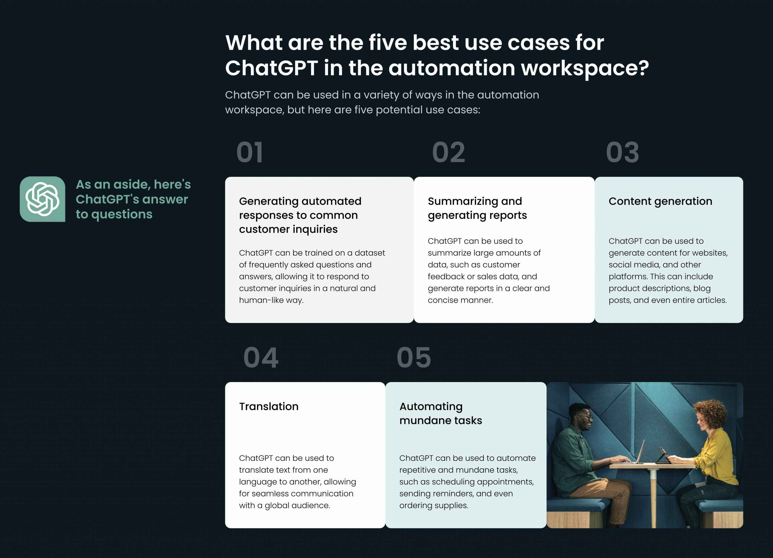  Infographics about 5 ChatGPT potential use cases