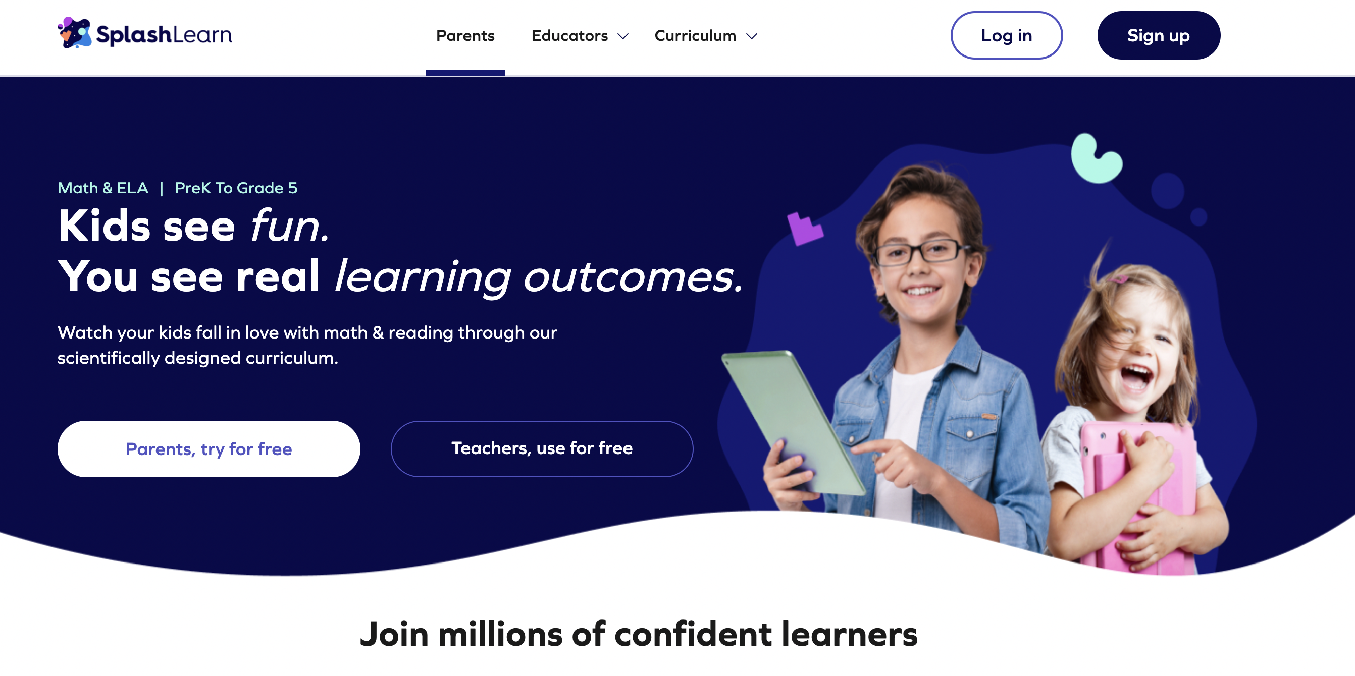 SplashLearn builds learning confidence in kids by engaging in Math and ELA games.