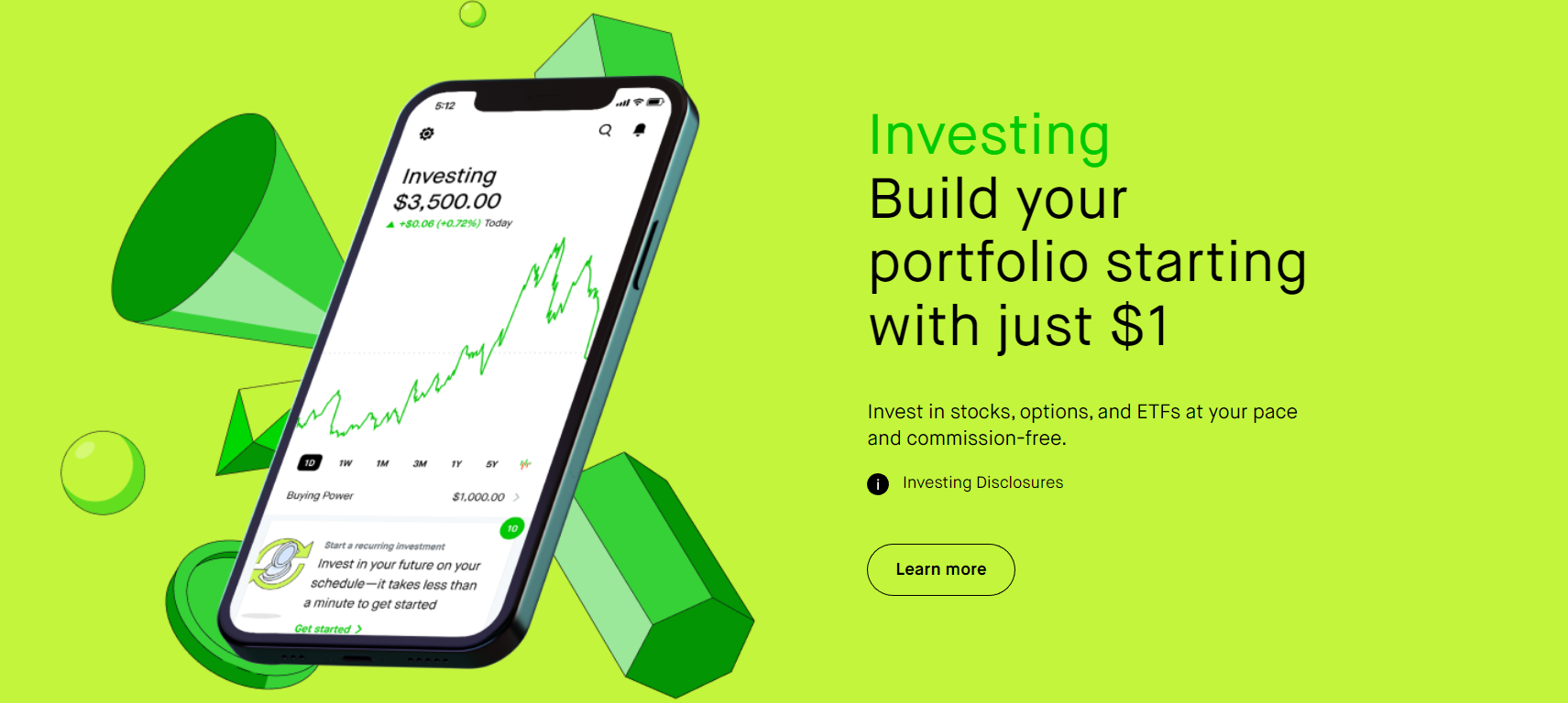 personal finance app development like Robinhood allows investing