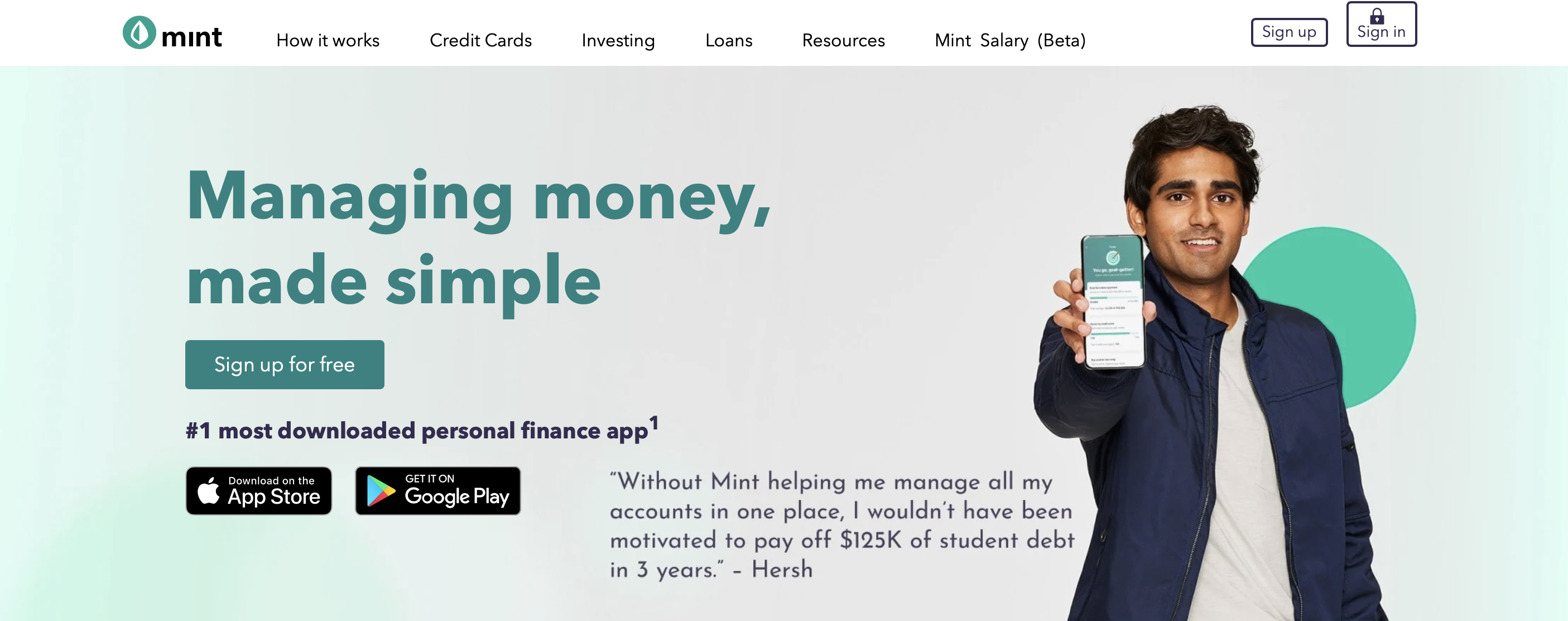  A website of a Mint personal finance solution.